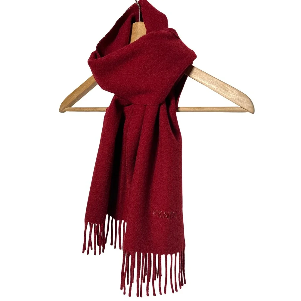 Fendi Red Scarf Fringe Logo Detail Women's Luxury Accessory 12